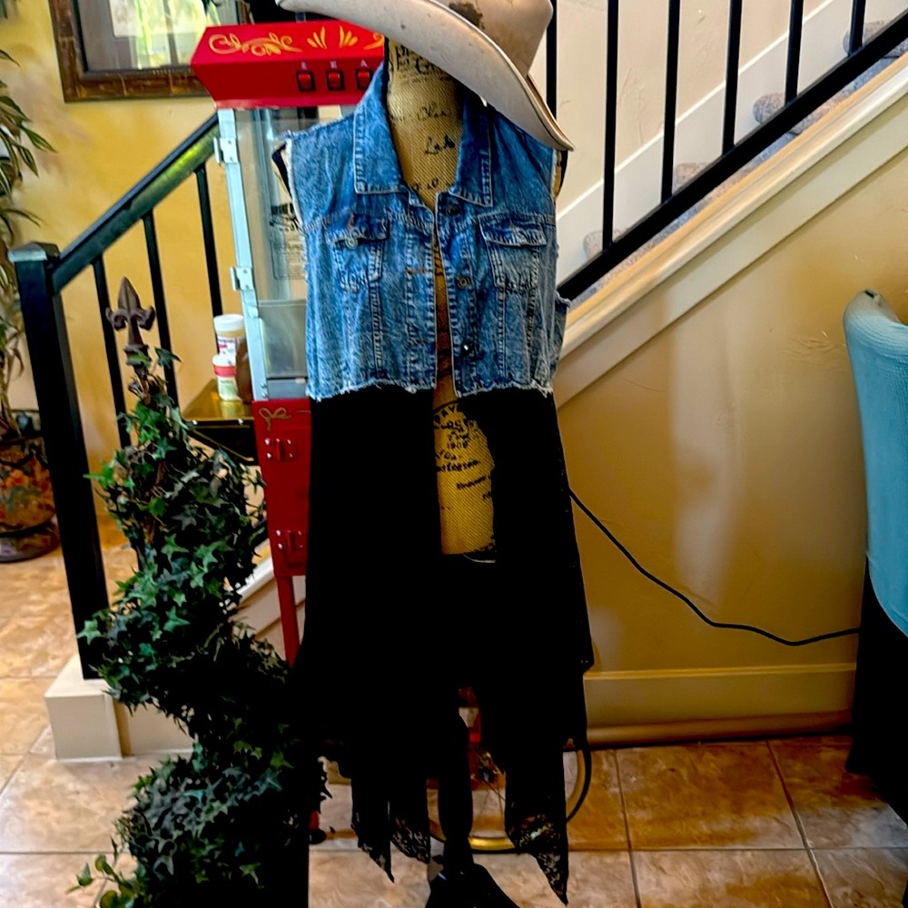 Yahada Asymmetrical Denim and Black Duster/Vest